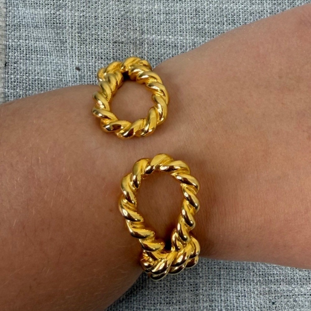 Kenneth Jay Lane KJL Twisted Rope Cuff Bracelet 60s 80s 90s Gold Tone Hinged